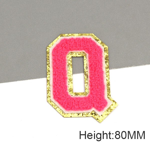 Parche con letras bordadas de rosas grandes de 80MM para ropa, parches de chenilla con lentejuelas doradas, apliques para planchar, camiseta con nombre DIY, pantalones vaqueros: Marrón