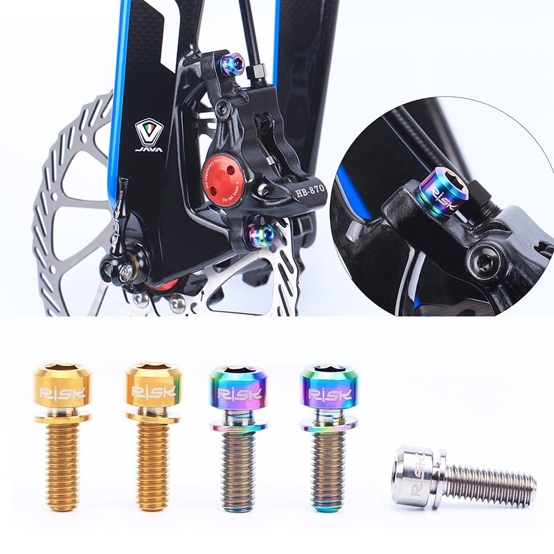 RISK 4pcs M6x18mm M6x20mm Titanium Alloy Mountain Bike Disc Brake Fixing Bolts Screws With Washer for MTB Bicycle