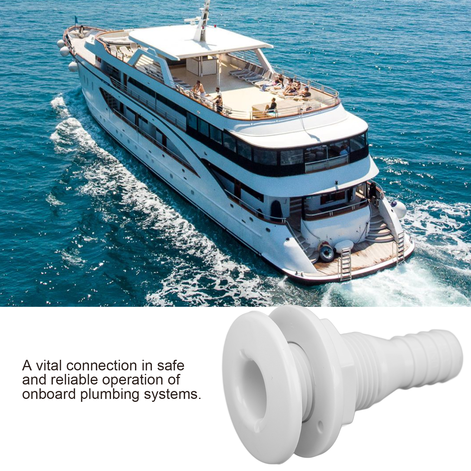 Boats Fitting Boat Through Hull Connector 3/4in ABS Plastic Hose Coupling Drain Outlet Accessory Drain Scupper Thru Hull Fitting
