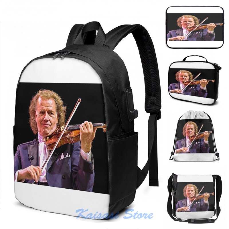 Grappige Grafische Print Andre Rieu Muziek Maestro Usb Lading Rugzak Mannen Schooltassen Vrouwen Cosmetische Tas Reizen Laptoptas