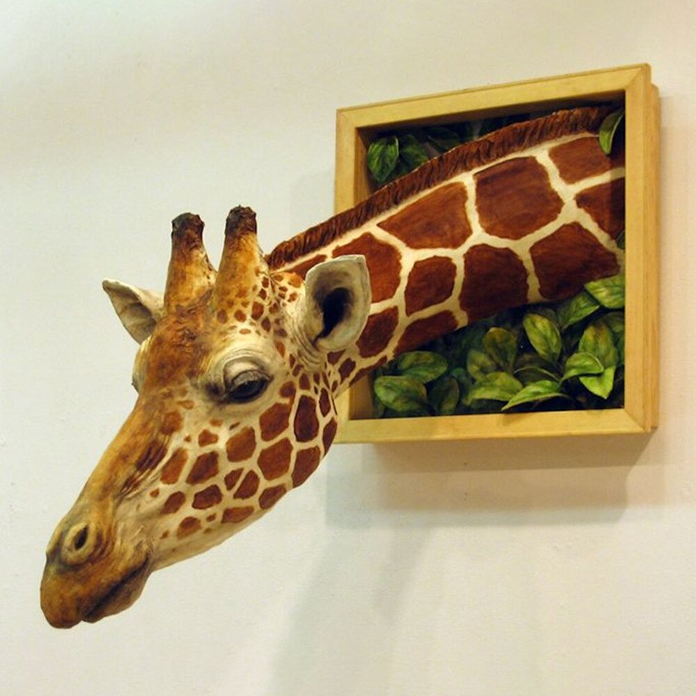 Wall Mounted Animal Head Giraffe Sculpture Wall Bust Latex Foam Wall Hanging Decor for Kids Room Living Room Bar Home Decoration