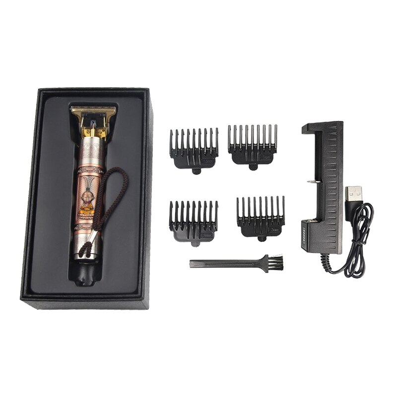 Cortadora de pelo recargable T9 sin cable 0mm Barbero Buda eléctrico recortador de pelo Máquina para cortar cabello pelado Outliner hombres F35: T9-04-WITH BOX