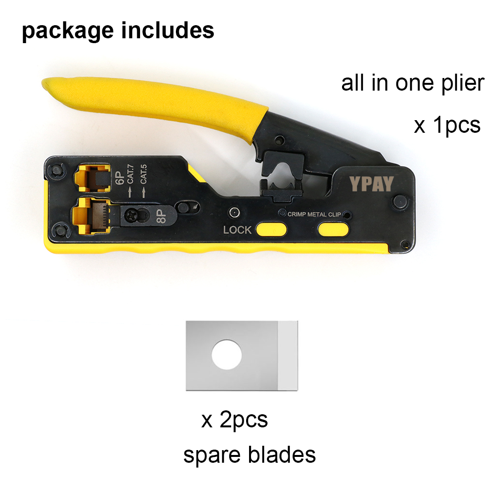 YPAY all in one rj45 pliers crimper cat5 cat6 cat7 network tools rj 45 ethernet cable Stripper pressing clamp tongs rg45 lan: package A