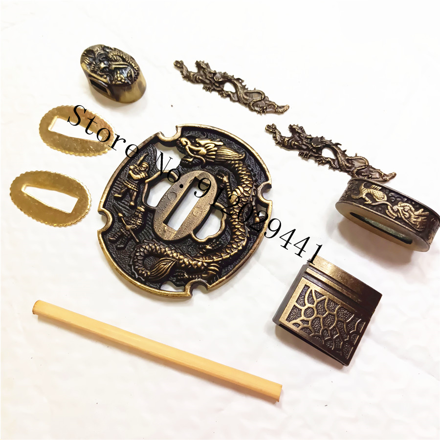 Dragon Theme Sword Guard for Katana/Wakizashi Fittings Set Kirsite Tsuba+Menuki+Fuchi+Kashira+Handle+Habaki+Seppa