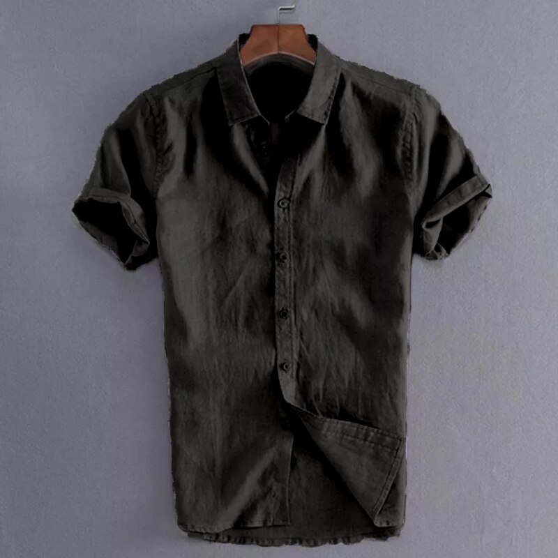 Herren lässig Kurzarmhemden Freizeit Straße tragen Revers Taste-Nieder Einfarbige Hemden für Männer Jahrgang Urlaubsbluse M-3XL: L / Schwarz