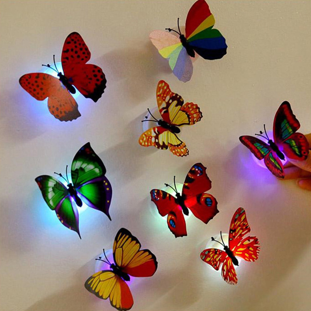 Pegatinas de mariposa 3D LED para pared, lámpara de luz nocturna brillante, calcomanías de pared, decoración para el hogar, , escritorio, 1 ud.: Default Title