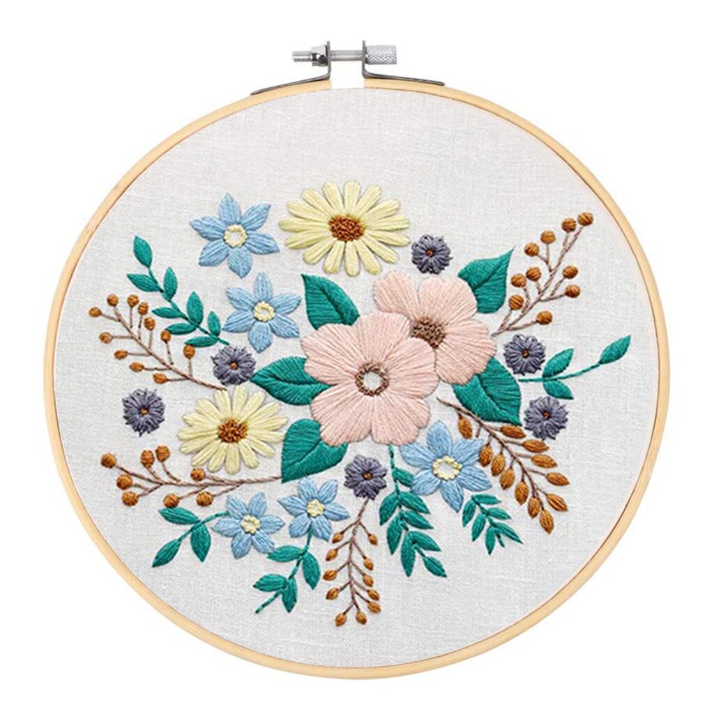 Flower Pattern Needle Thread Sewing Kits with Cross Stitch Hoop, Embroidery
