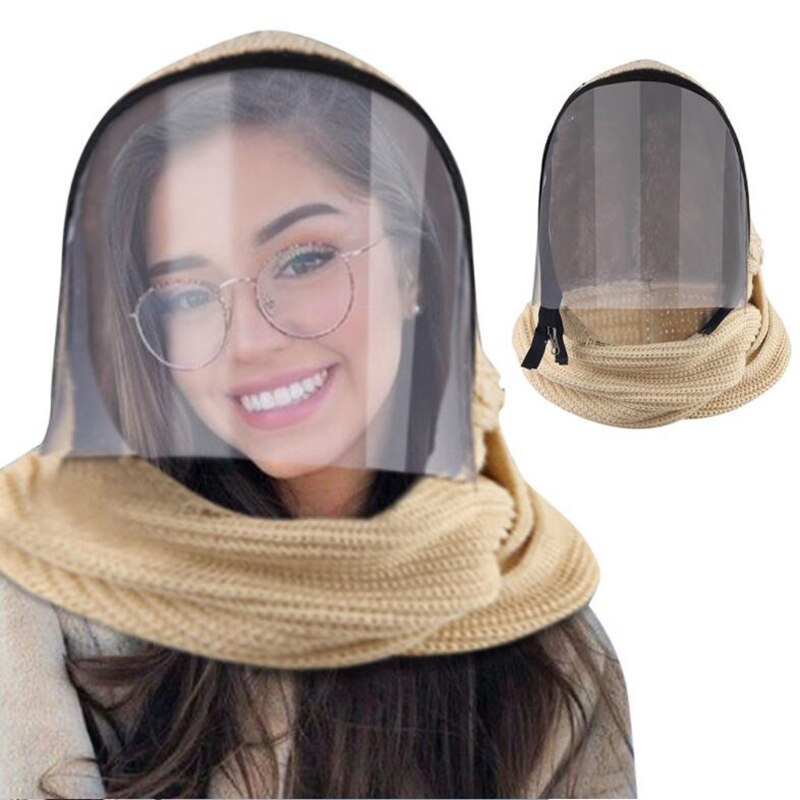 Mascarilla facial transparente con cremallera, máscara de invierno cálida: Beige knitting
