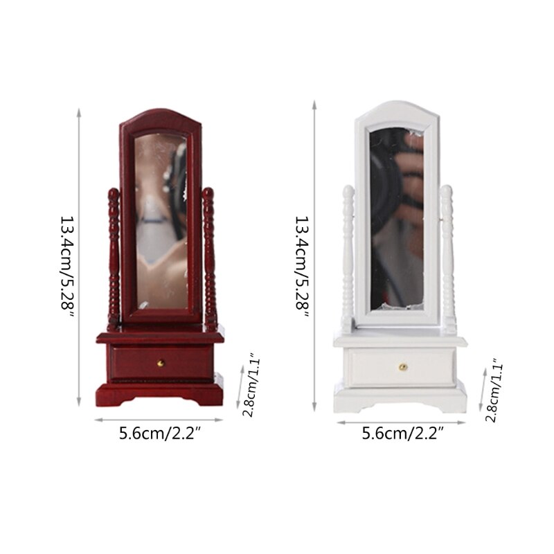 Vanity Makeup Dressing Mirror Miniature Dollhouse Set Pretend Play Miniature Bedroom Decoration Accessories Play Model