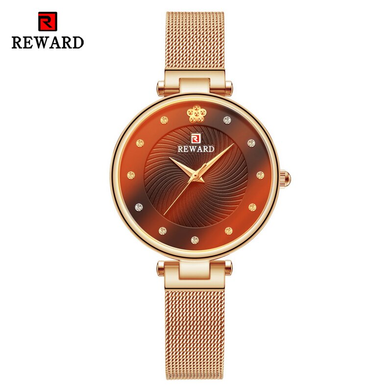 Belønning ur kvinder multifarve spejl ure quartz ure dame rustfrit stål vandtæt armbåndsur simpelt pige ur: Kaffe