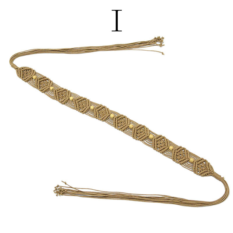 Correa de cera de viento étnica para mujer, cinturón tejido hecho a mano, cadena de cintura Bohemia, accesorios de vestido, cinturón de falda: I