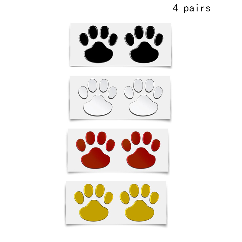 4Sheet Car Stickers Decals Paw 3D Animal Dog Cat Foot Prints Decal Car Motocycle Sticker Car Accessories: Yellow