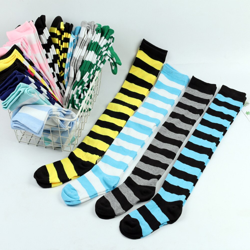 Long Stripe Printed Thigh High Striped Cotton Socks Women Christmas Color Striped Over The Knee Thigh High Stockings
