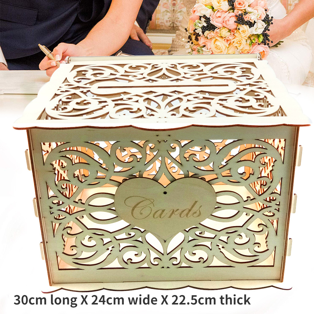 Country Wedding Card Box Wooden Box Wedding Decoration MR&amp;MRS Bride and Groom Wedding Card Boxes Valentines Day Wedding Box: JM01775-L