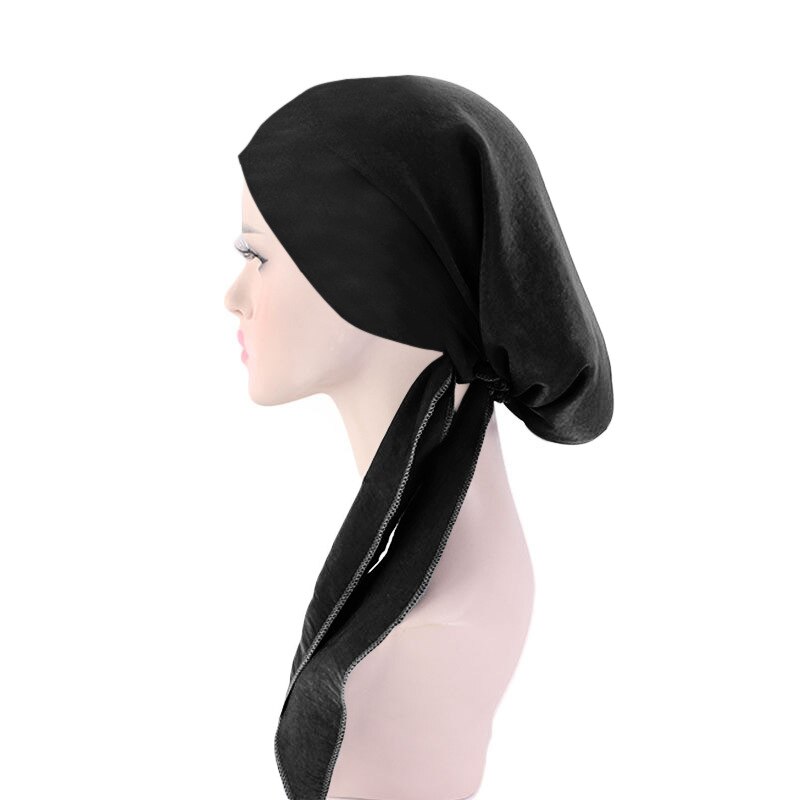 Muslimske kvinder hovedtørklæde hue hue kemo hat turban hovedbeklædning bandana kræft hårtab cover hovedtørklæde hoved wrap strækhætter: 03 sorte