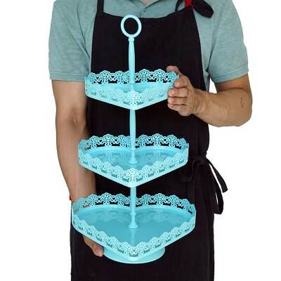 Sweetgo baby blue kagestander cupcake bakke kageværktøj boligdekoration dessertbord dekoration fest leverandører 3 etagers fuglebur: 3 etagers hjerte