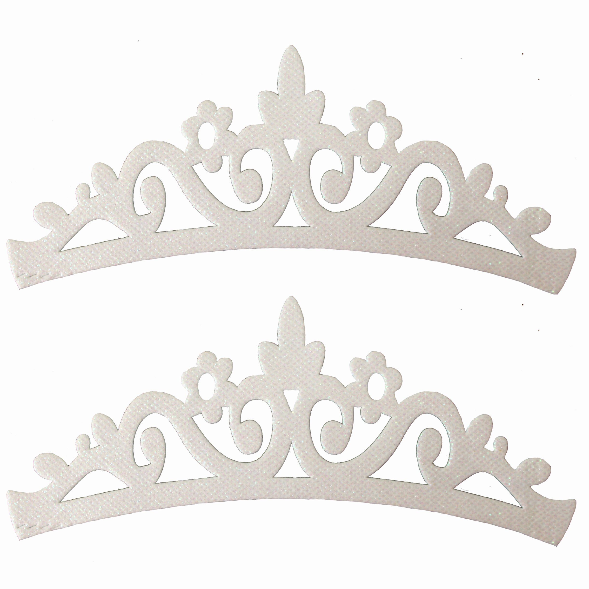 7 inch White Glitter Crown Appliques - Felt Back Embellishment 5" - Headband Embellishments - DIY - Flat Crown