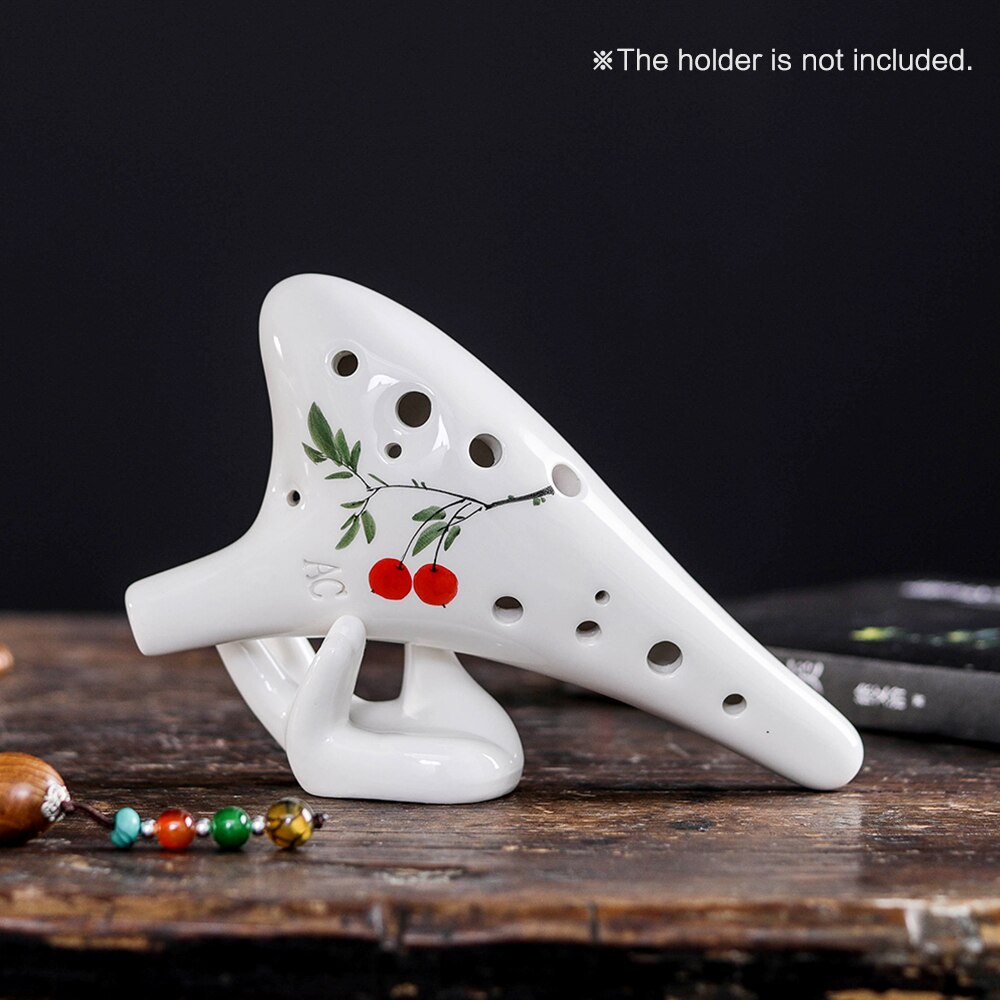Ocarina de cerámica de cabeza redonda de 12 agujeros, instrumento Musical pintado a mano con cordón, bolsa protectora de puntuación Musical