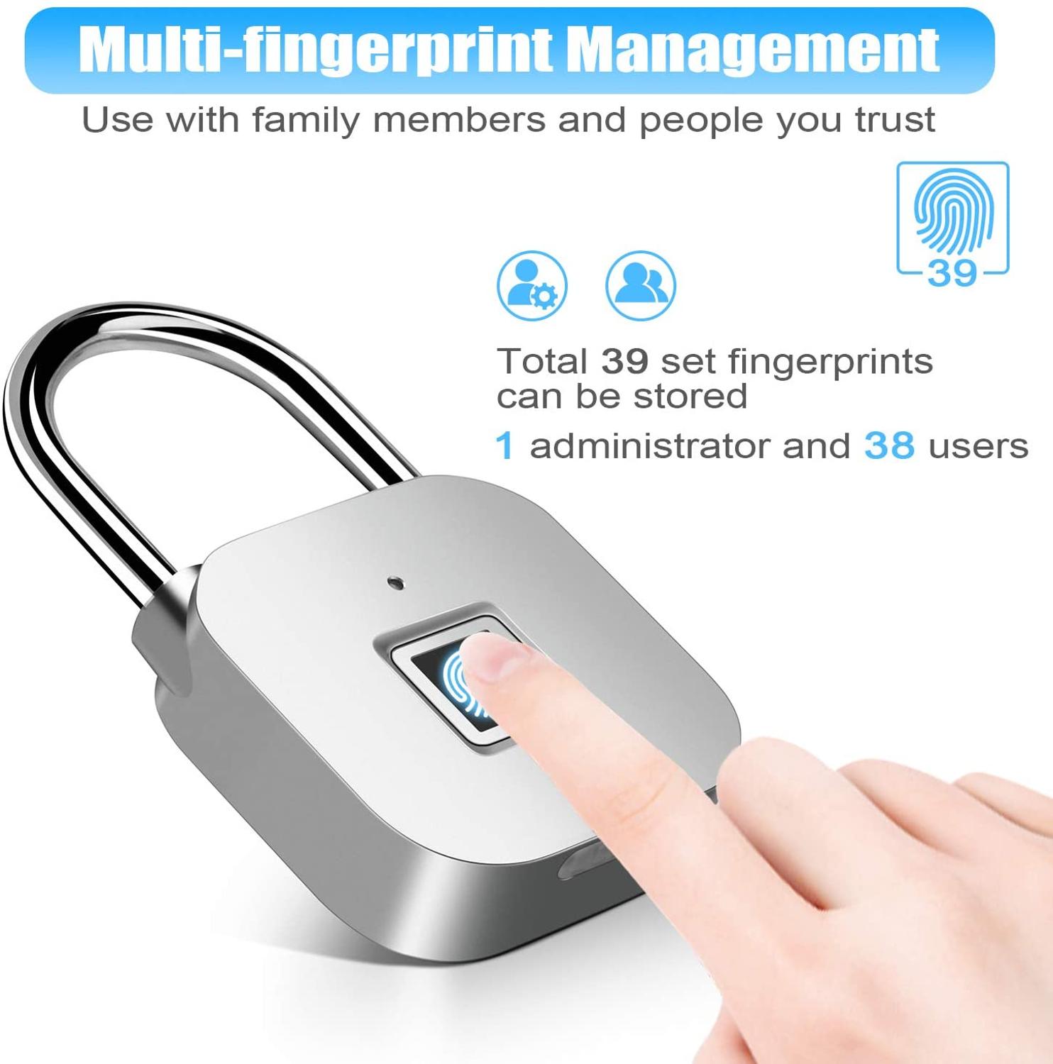 Candado de huella digital, Smart Biometric Thumbprint Lock para gimnasio, casillero escolar, equipaje, bicicleta, uso interior y exterior