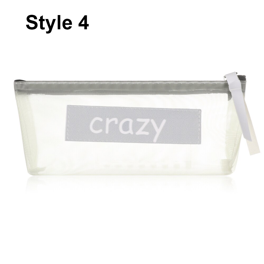 Transparent Mesh Pencil Bag Nylon Zipper Pencil Case School for Kids Girls Pen Storage Bag Office Supplies: Style 4