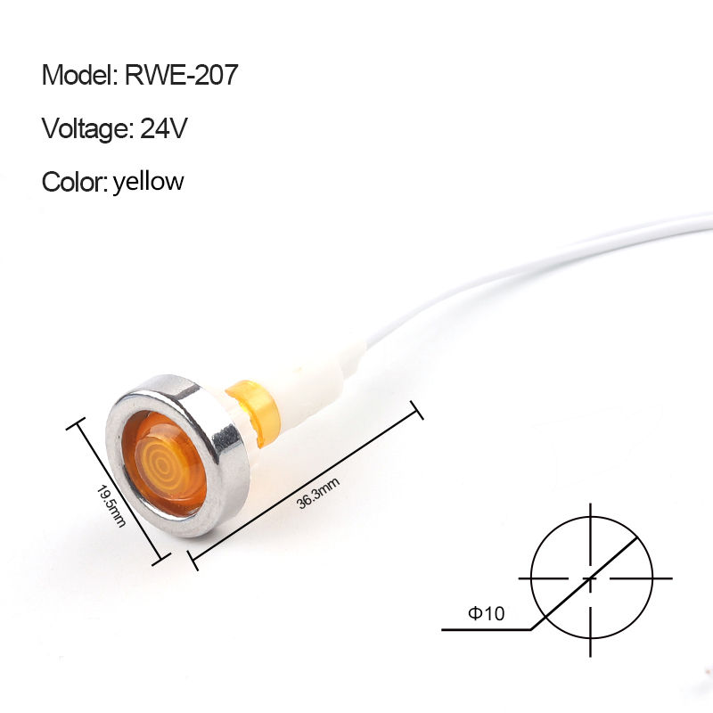 5PCS Guiding Signal Lamp 12V 24V 220V 380V 10mm Power Indicator Panel Mount Red Green Yellow LED Indicator Mounting Hole 10mm: 24V Yellow