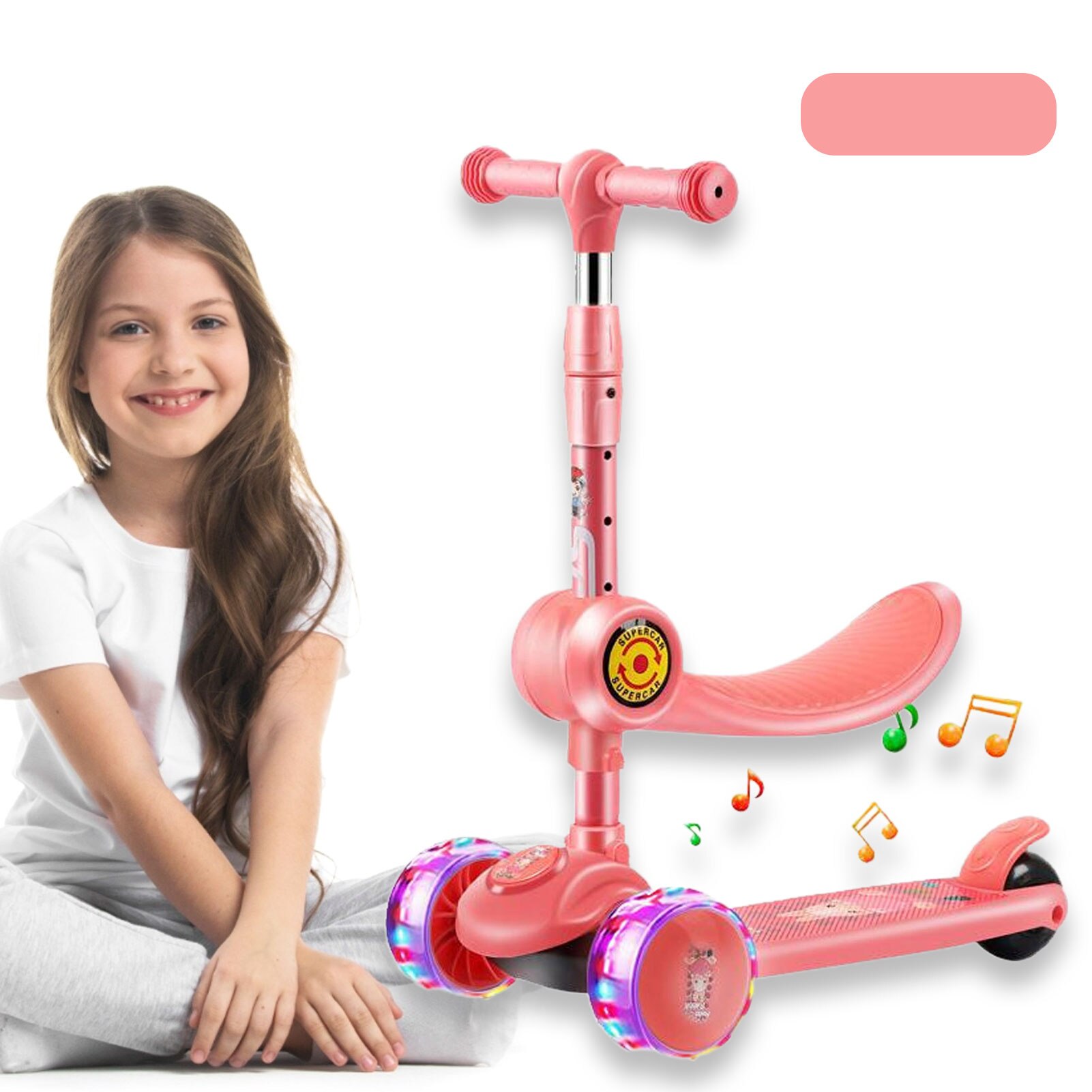 Kids 3 Wheel Kick Scooter 2 in 1 Folding Children's Scooter 3-8 Years Old Three Wheel Flashing Scooter Swing Scooter Sliding Sco