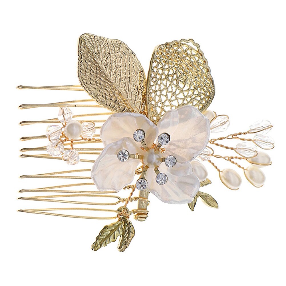 1 Pc Bloem Haar Kam Legering Haar Decor Parel Kant Haar Kam (Golden)