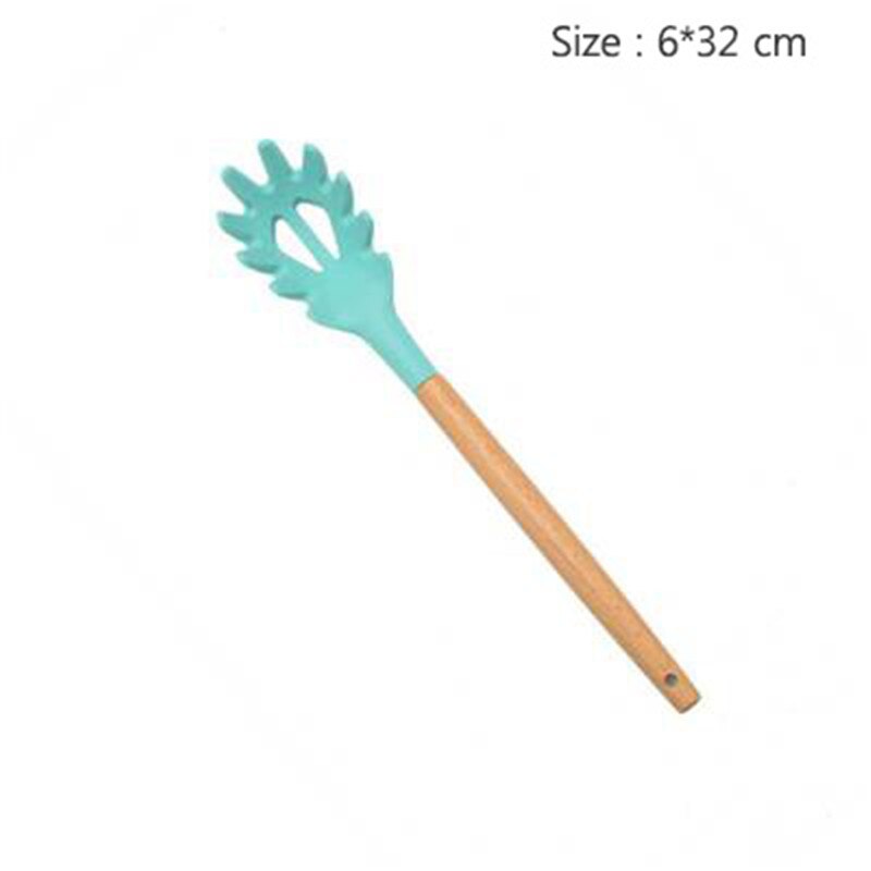 Silicon Kitchen Utensil Set 11 Pieces Kitchenware Set with Wooden Handle Nonstick Cookware Green Kitchen Tools: 3