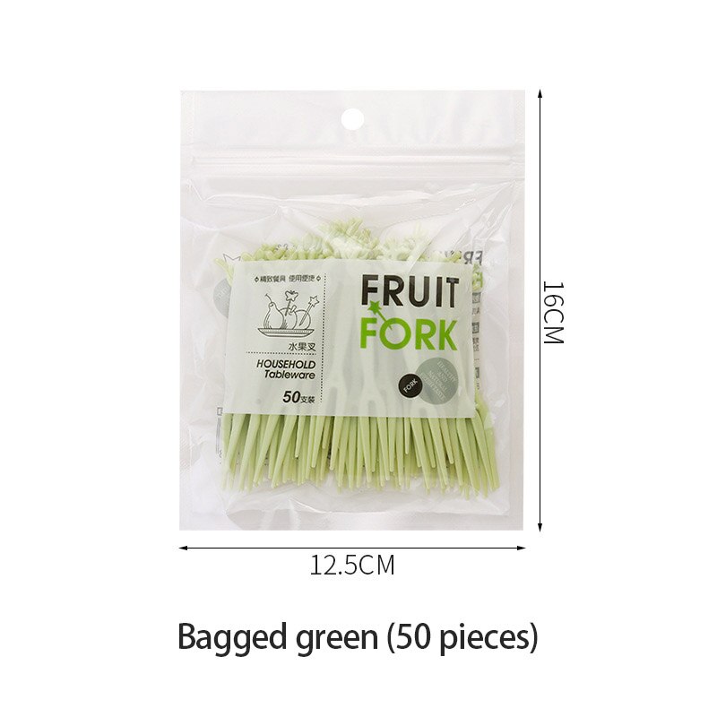 50 Pcs Fruit Fork Set Fruit Sign Disposable Plastic Two Teeth Household Fruit Cake Dessert Fork Small Fork Disposable Fruit Fork: 03