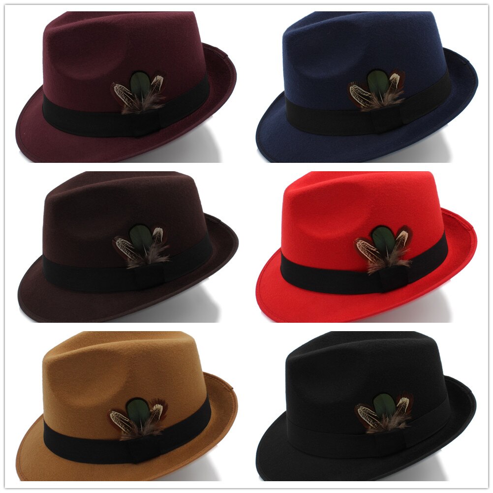 Kvinners sorte feminino filt fedora lue til dame vinter høst derby jazzhatter britiske trilby jazzhatter skinn størrelse 57cm