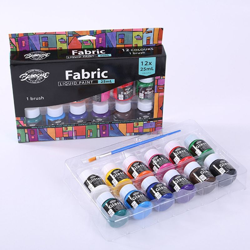 Juego de pinturas líquidas de vidrio/tela con pigmentos variados, para pintar artesanías de lona, suministros de pintura artística, 12x25ml