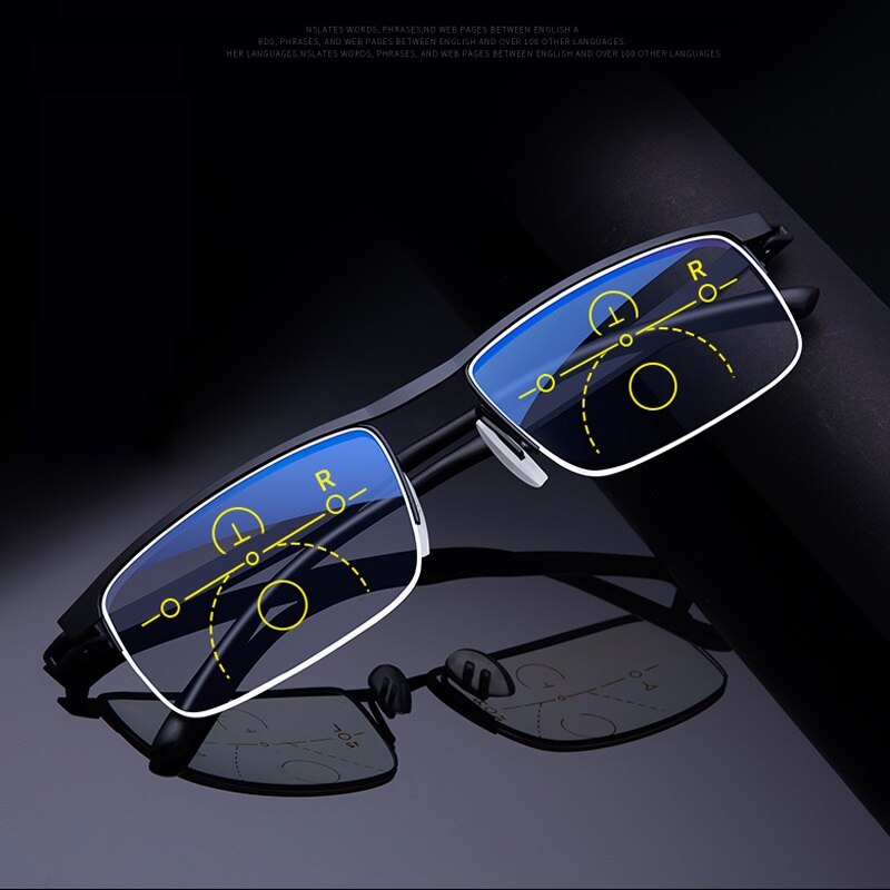 Multifocale Progressieve Leesbril Mannen Vrouwen Anti Blauw Uv Beschermen Presbyope Bril Half Frame Automatische Aanpassing Eyewear