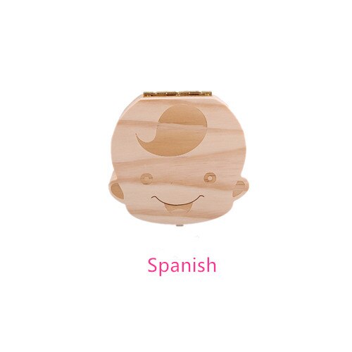 Spaans Engels Russisch Frans Griekse Hout Melktand Box Organizer Melk Tanden Opslag Verzamelen Tanden Umbilica Besparen Baby Keepsake: Spanish boy