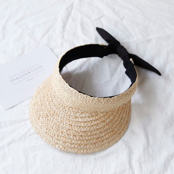 Chapeau d'été en paille raphia pour bébé, pour filles, pare-soleil uv, bob, haut pour tout-petits, casquette à air, visière à nœud, chapeau de plage pour enfants de 2-8 ans: 48-52cm (2-7 vieux)