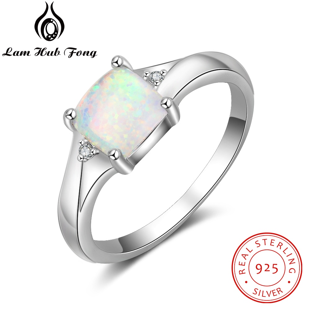 Luxe 925 Sterling Zilveren Vierkante Witte Opaal Ringen Zirconia Zilver 925 Finger Ringen Voor Vrouwen Fijne Sieraden (Lam hub Fong)