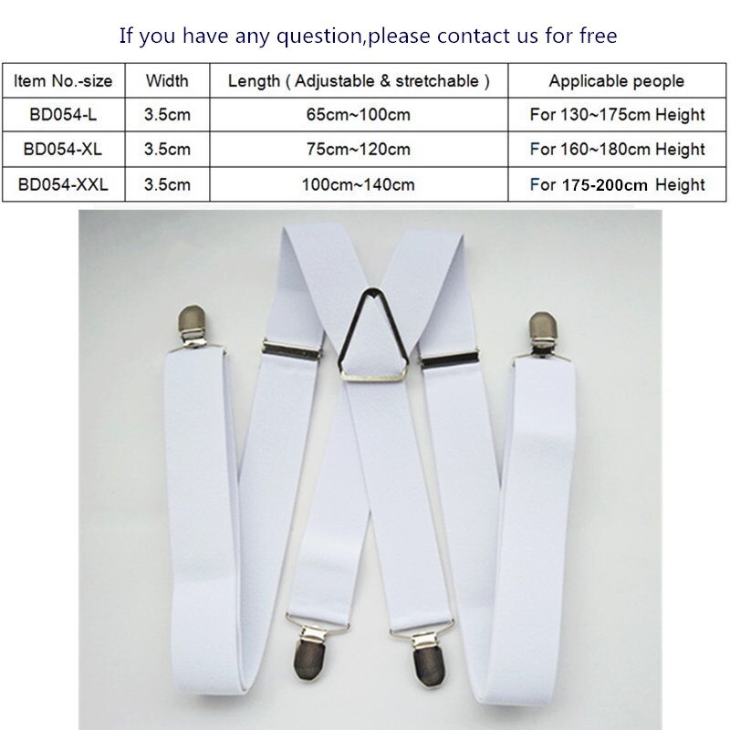 BD054-L XL XXL größe Weiß 3,5 breite hosenträger für Erwachsene einstellbare elastische X zurück hosen hosenträger für männer und frauen Clips auf