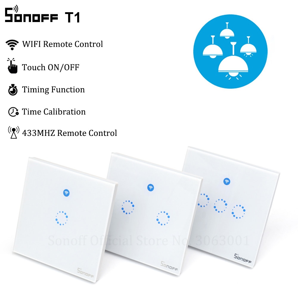 Sonoff T1 Smart Wifi Rf/App/Touch Control Muur Lichtschakelaar 1 /2 /3 Gang 86 type Uk Panel Muur Touch Light Switch Smart Home
