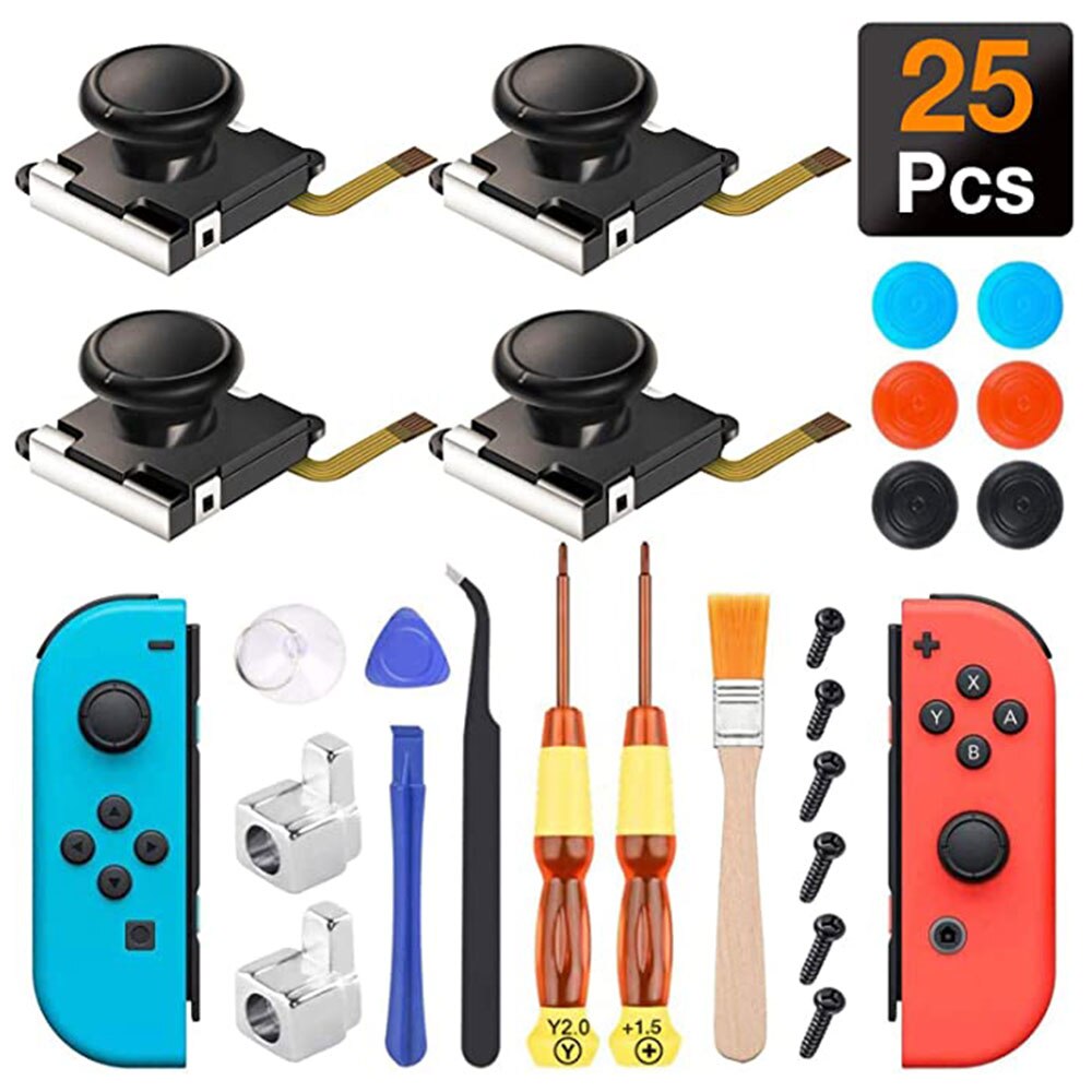 6 juegos Joystick 3D Joystick de repuesto palos de pulgar de 3D analógico palos de pulgar piezas para NSwitch alegría Con controlador: 25 in1