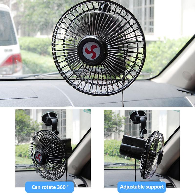 Bil elektrisk vifte 8 tommers sugekopp type 12v bil liten fansigarettenneruttak 360- gradere rotasjon auto bilvifte