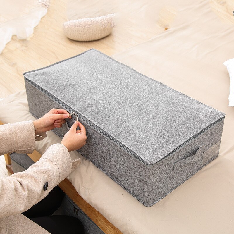 Cotton Linen Under Bed Storage Box Foldable Quilt Organizer Large Capacity Clothes Storage Baskets With Lid Zippered Organizer