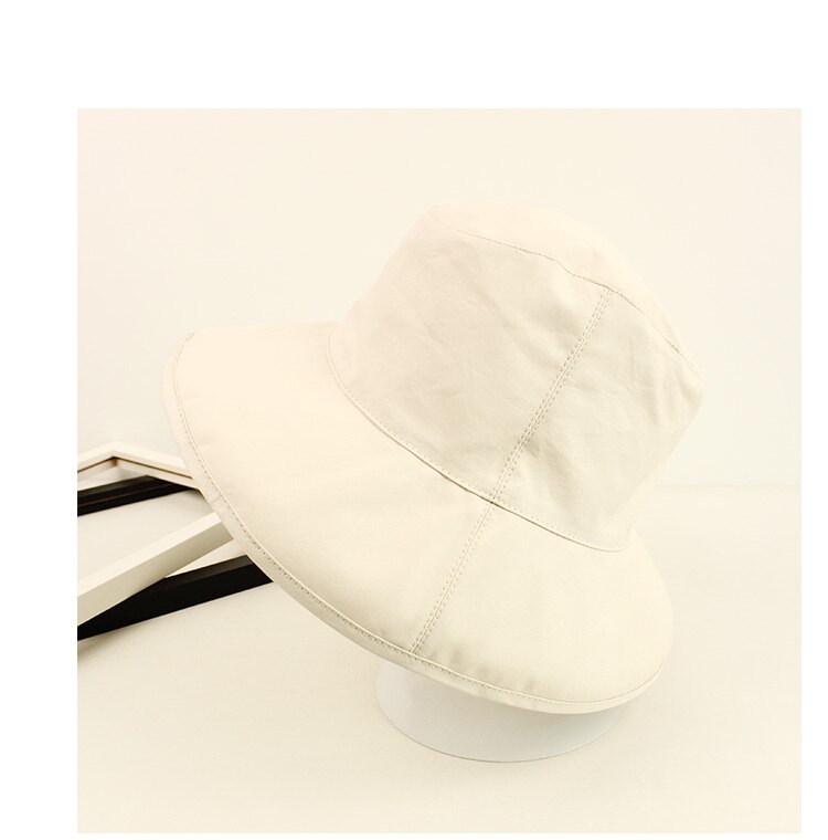 South Korea Traval Wild Hat Female Spring Summer Large Brim Sun Visor Collapsible Bucket Hat UV Cotton Foldable Fishmen Hat: Beige