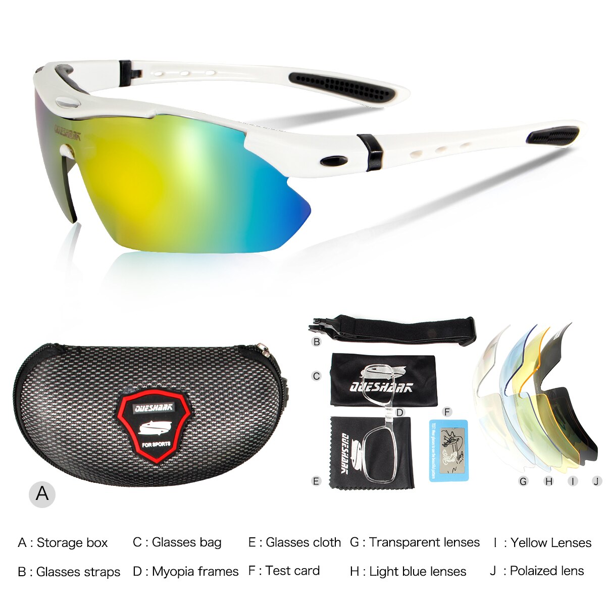 Queshark 5 linse fiskesolbriller udskiftelige linse lystfiskeri camping polariserede cykelbriller fiskerbriller sportsbriller: 03