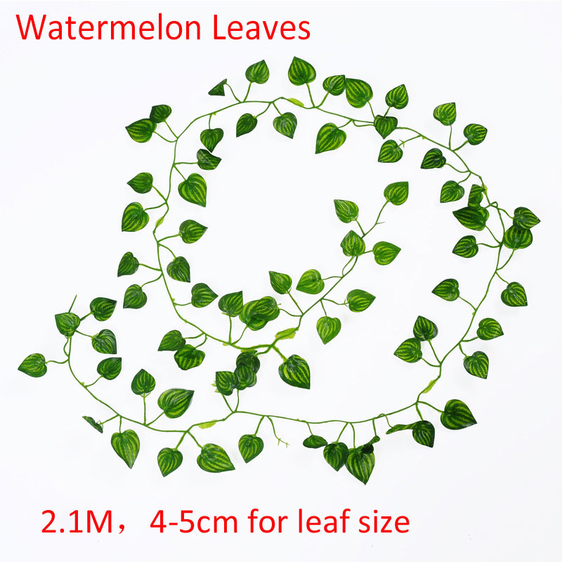 Enredadera de plantas artificiales de 200cm, hoja verde, hiedra, vid para decoración del hogar y boda, guirnalda colgante diy, flores artificiales: Watermelon Leaves
