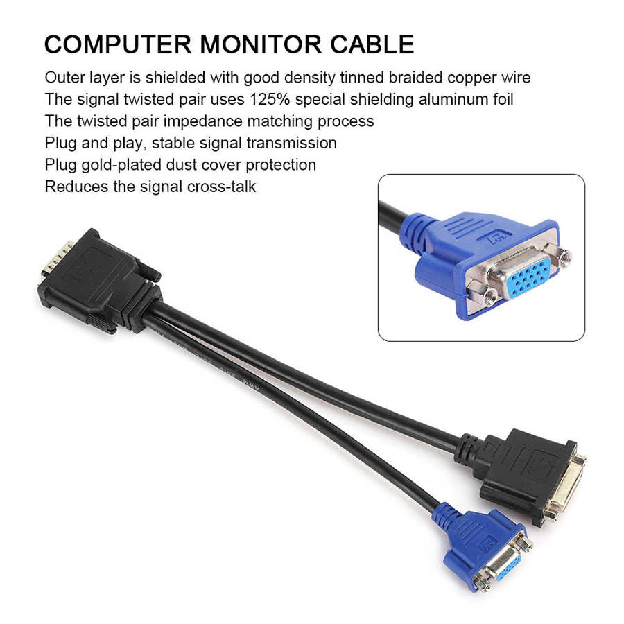 Computer Monitor Cable Plug and Play Female Extension Adapter Cable VGA DVI Cable for Computer Monitor