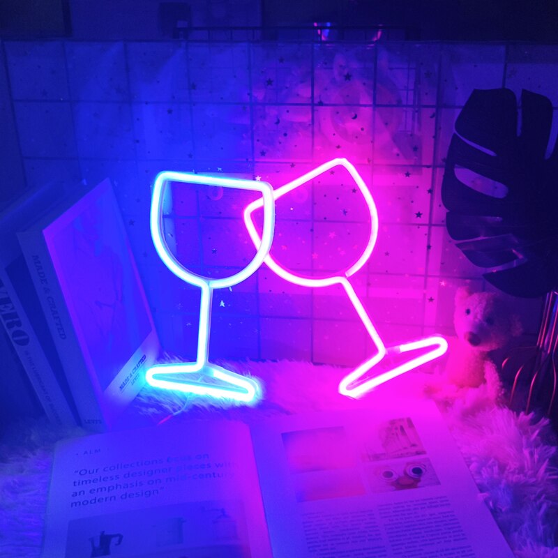 Wine Glass Led Neon Light Signs Winebowl Wall Hanging Lamp Wall Night Light Usb Battery Operated Neon Sign Bar Room Decor