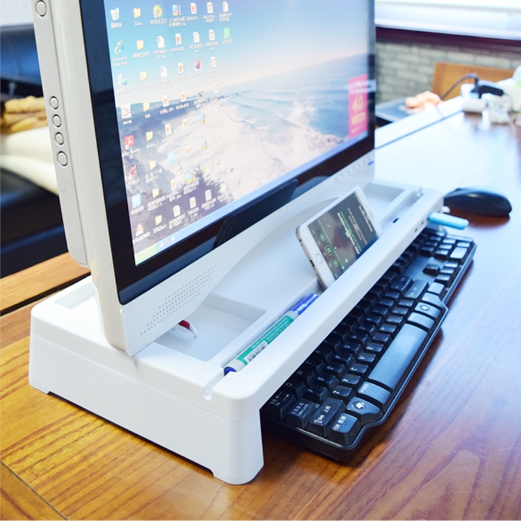 Desktop computer display support desktop simple storage and finishing rack with USB