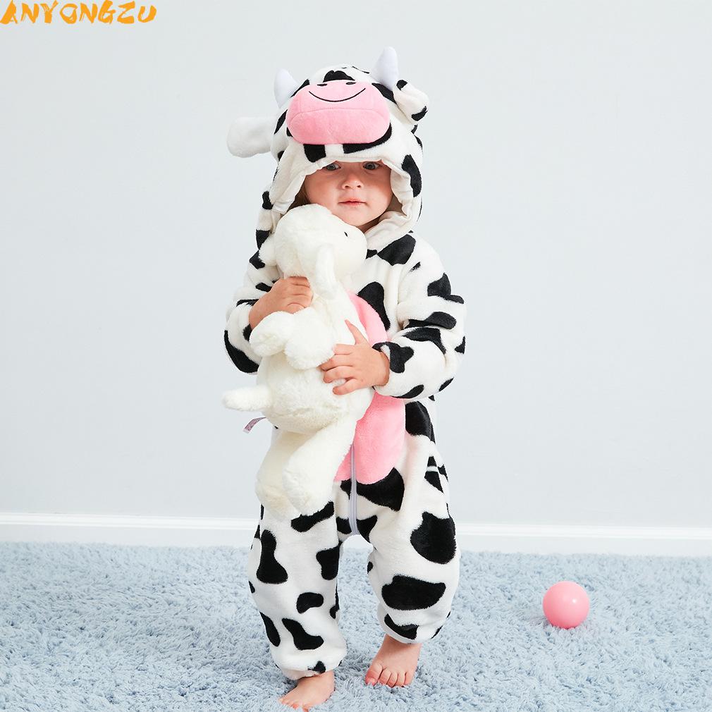 Anyongzu behagelig baby indendørs pyjamas efterår og vinter varm flannel tøj mejeridyr modellering praktisk