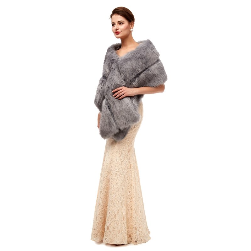 Gray Faux Fur Shawls Wedding Wraps For Formal Dresses Cloaks Married Jackets Outerwear Bridal Capes Autumn Winter Warm Boleros
