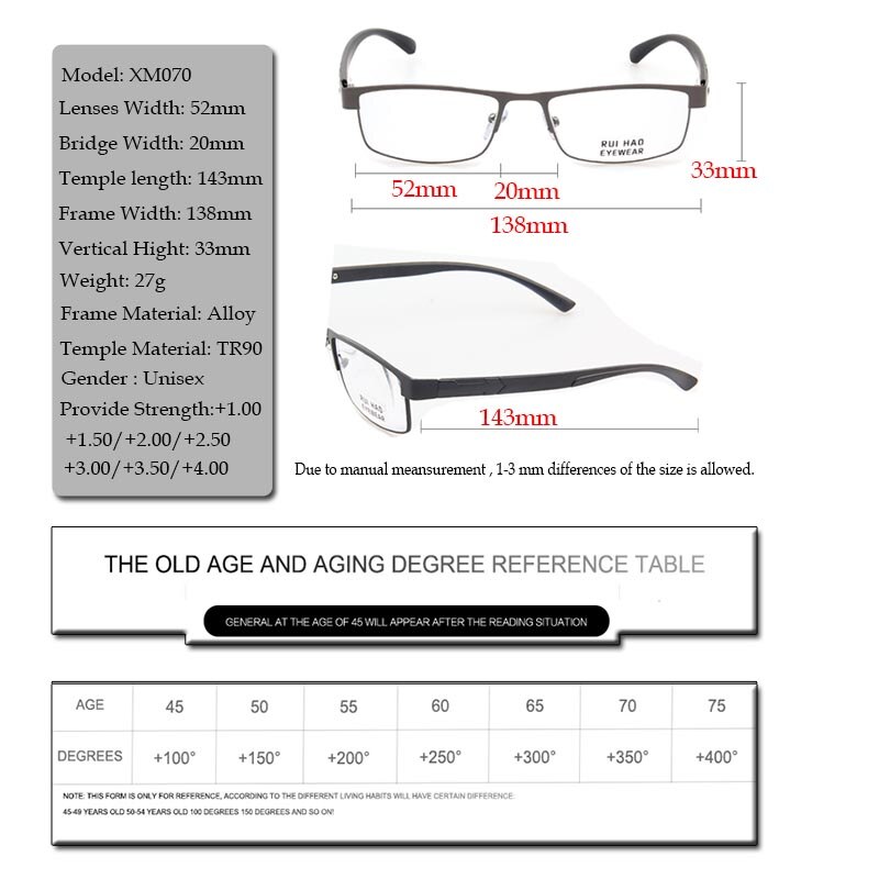 Rectangle Reading Eyeglasses Unisex Presbyopic Spectacles Spring Temple Frame Clear Resin Lens Glasses Frame
