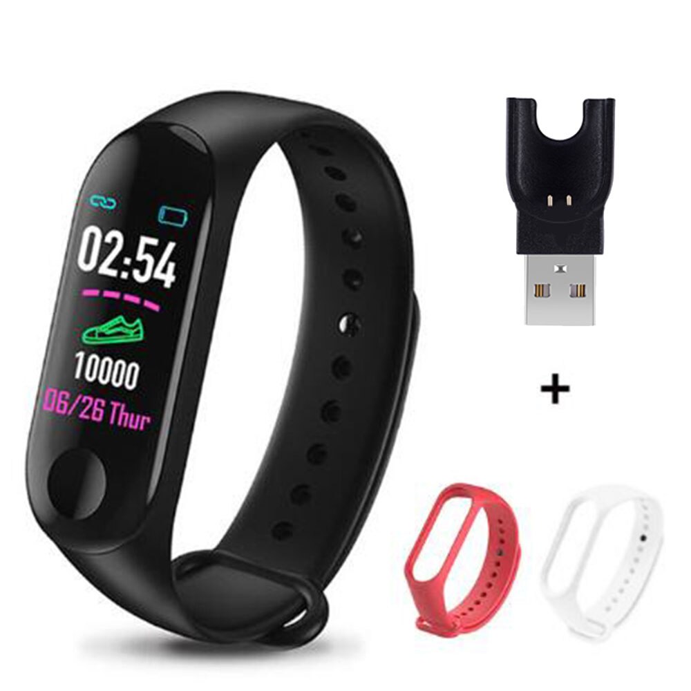 M3 Plus Smart Band Bluetooth Smart Watch Fitness Tracker Smart Bracelet Health Sleep Blood Pressure Heart Rate Monitor Wristband: Black Red White